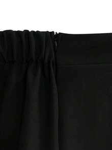 SHEIN Tall CURVE 大码纯色简约设计蕾丝拼接夏季半身裙 - 黑色 - 查看 4