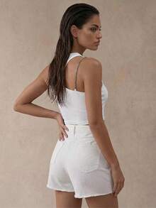 Swim Glamine Top corto asimétrico con detalle de cadena blanco de verano - Blanco - Ver 2