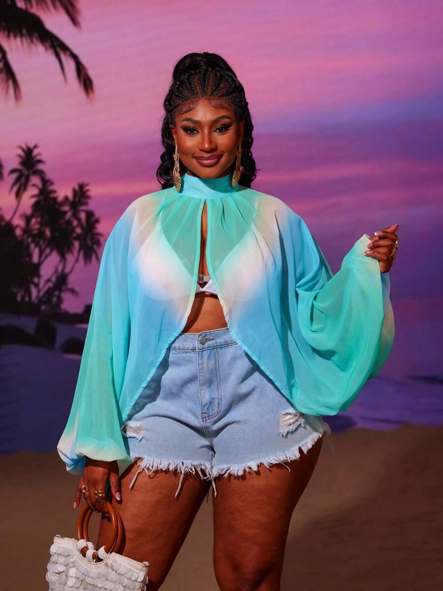 Maweii 夏季扎染印花雪纺蝙蝠袖上衣 - 彩色 - 查看 1