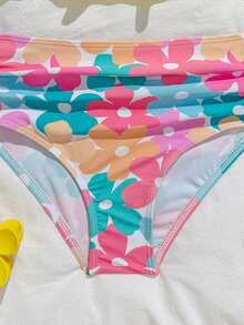 SHEIN Tween Girl Solid Color Camisole Tankini Top And Floral Print Triangle Bikini Bottom 2-Piece Swimwear Set, Suitable For Summer Vacation - Yellow - View 5