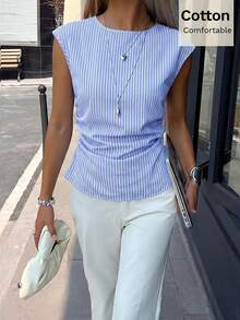 Firerie Women's Blue And White Striped Fitted Shirt - Blue and White - View 5