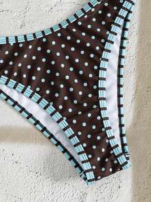 SHEIN Swim Mod Conjunto de bikini estilo retro tipo bandeau con estampado de lunares en marrón oscuro y azul claro - Marrón - Ver 7