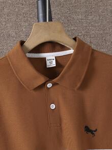 SHEIN Vacaura Tween Boy Contrast Color Half-Zip Short Sleeve Casual Summer Polo Shirt - Coffee Brown - View 4