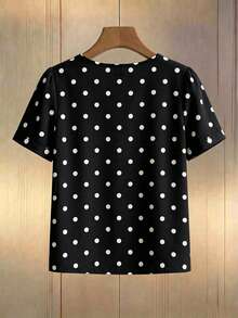 Franclia Blusa suelta de manga corta con cuello redondo, decoración de cadena de perlas y lunares en color albaricoque para mujer - Blanco y Negro - Ver 2