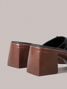 Styleloop Women's Square Toe Buckle With Decorative Pu Fabric, Fashionable, Simple, Breathable And Comfortable, Daily Party And Banquet With One Heel Sandals, Holiday Atmosphere, Summer Wear, A Must For Travel - Black - View 4