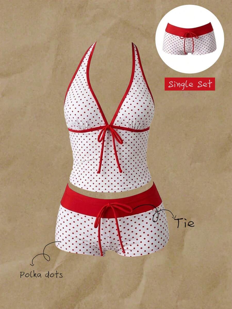 Elavelle Braga de bikini de cintura alta con estampado de moño para mujer, primavera/verano - Multicolor - Ver 1