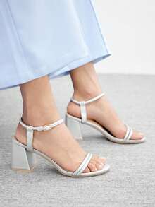 CUCCOO BIZCHIC Women's Shoes Square Heel Versatile Silver High Heel Sandals Summer - Silver - View 1