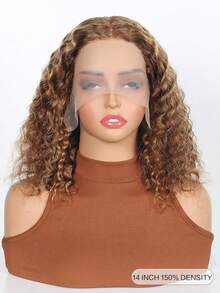 P4/27 Highlight Deep Wave Short Bob Honey Blonde Colored Human Hair Brazilian Curly Lace Front Wigs For Women Brown Ombre Side T Part Lace Frontal Deep Curly Bob Wig Pre Plucked Hairline - SP4/27 - View 4