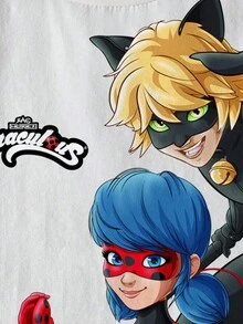 Miraculous Ladybug X SHEIN 女童圆领卡通字母印花休闲百搭日常短袖T恤 - 白色 - 查看 5
