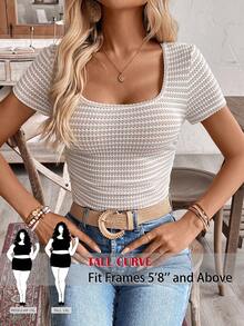SHEIN Tall CURVE Große Größen Gestreiftes Kontrast-Farben Raffung Basic Lässig T-Shirt für Damen, Sommer - Verschiedenfarbig - Übersicht 3