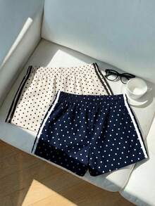 SHEIN EZwear 2条装女士夏季波点撞色腰带短裤，适合运动、度假、毕业季、世界杯比赛日等场合。 - 彩色 - 查看 2