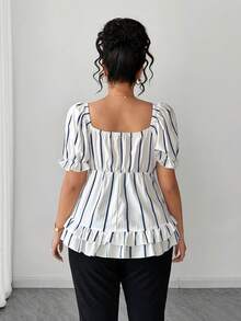 SHEIN Clasi 大码束腰纹理印花优雅宫廷风衬衫 - 彩色 - 查看 2