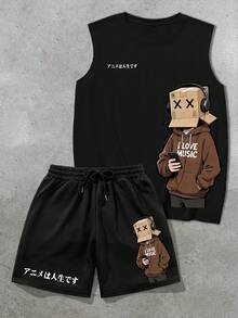 Manfinity Homme Vintage Paper Box Man Music Festival Tank Top Set For Men, Holiday - Black - View 5
