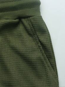 Manfinity Homme Conjunto de camisa polo y pantalones cortos de unicolor para hombre, casual y minimalista para uso diario - Verde militar - Ver 5