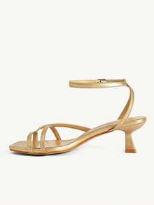 CUCCOO CHICEST Women's Shoes Gold Toe High Heel Sandals Square Toe Thin Strap Buckle Strap Temperament Sandals - Gold - View 10