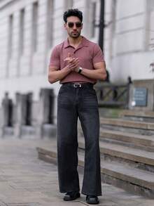 YOUESAWY Jeans casuales de pierna ancha con bolsillos y ajuste holgado para hombres - Gris - Ver 6