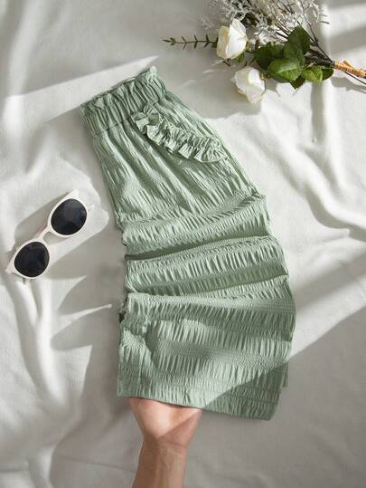 SHEIN Quần ống rộng dáng suông màu trơn, thích hợp cho bé gái, phù hợp cho mùa xuân và mùa hè.