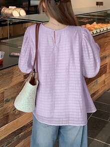 DAZY Women's Pink Round Neck A-Line Flare Sleeve Blouse - Purple - View 7