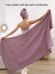 1 Set 35.4x70.9 Inch Bath Towel And 9.8x25.6 Inch Shower Cap 2Pcs For Women Couple Soft Absorbent Thickened Oversized Handmade Jacquard Heart Pattern Home Bathroom Gift Essential Must Have - Love Bean Paste 2-piece Set - View 7