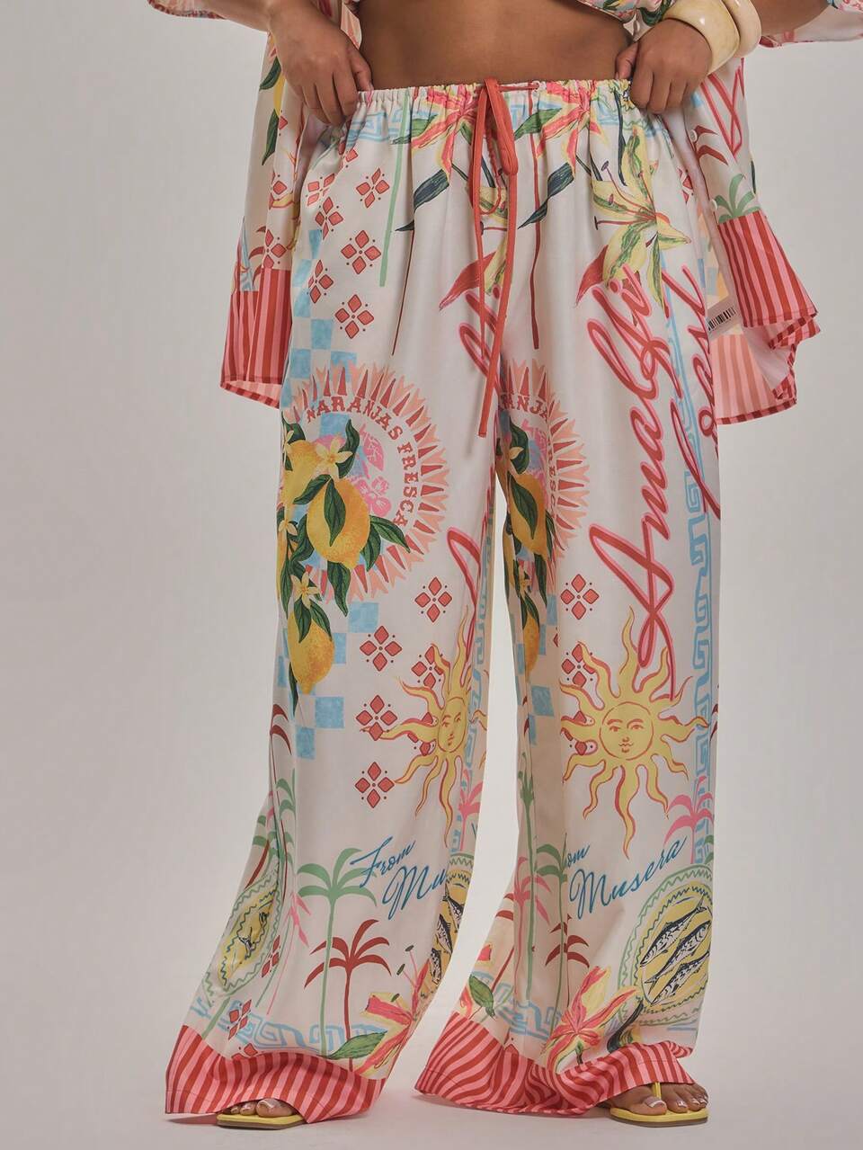 Curve Mixed Print Wide Leg Trousers Spring Summer Elegant Holiday Vacation Beach Late Checkout
