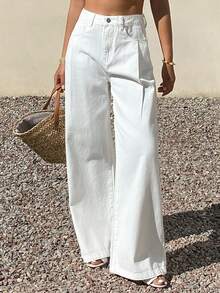 DAZY Women's Regular Waist Loose City Casual Wide Leg Jeans - White - View 8