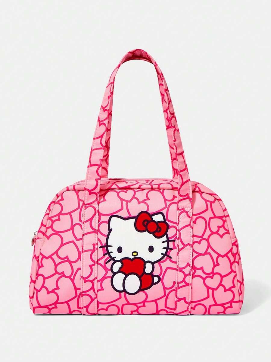 HELLO KITTY AND FRIENDS | SHEIN 红色爱心可爱时尚便携大容量女士手提包 - 玫紅色B - 查看 1