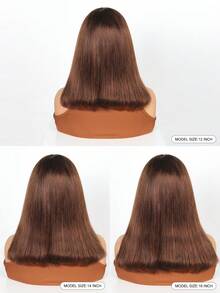 Peluca con frontal de encaje de cabello humano brasileño recto estilo bob de color marrón chocolate para mujeres, con raya lateral, #4 marrón, corta estilo pixie bob, de 8 a 14 pulgadas con encaje transparente - S4 - Ver 5