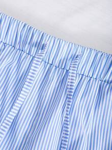 SHEIN 青少年（女孩）春夏度假沙滩休闲日常穿着100%纯棉宽松带口袋长裤 - 淺藍色 - 查看 6