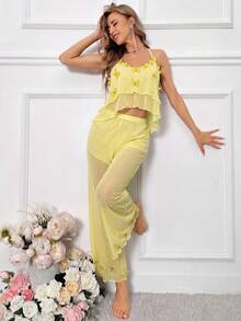 Crystal Vow Bộ đồ ngủ nữ trang trí hình bướm 3D. - Màu vàng - Xem 3