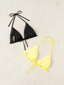 SHEIN Swim Basics Bộ 2 áo bikini nữ màu trơn kiểu xoắn phía trước - Nhiều màu - Xem 2