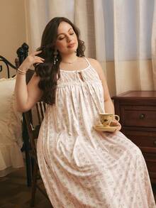 Côtesoire Plus Size Southern France Romantic Striped Floral Lace Camisole Nightgown - Multicolor - View 6