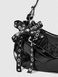 ROMWE Goth Tas Selempang Bahu Bentuk Hati dengan Hiasan Pita Vintage, Tas Boston Multi-Saku untuk Wanita dengan Pita. - MultiWarna - View 4