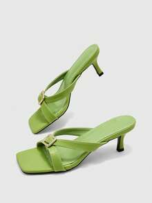 CUCCOO BIZCHIC Sandalias de mujer con punta cuadrada y abierta, tacón de aguja alto y sexy de color marrón oscuro, estilo mule con correa cruzada, transpirables y de vanguardia para uso diario - Verde - Ver 9