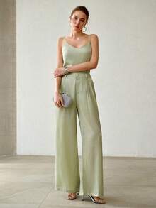 MOTF PREMIUM WOMEN'S PLICATED SOLID COLOR PANTS - Green - View 3