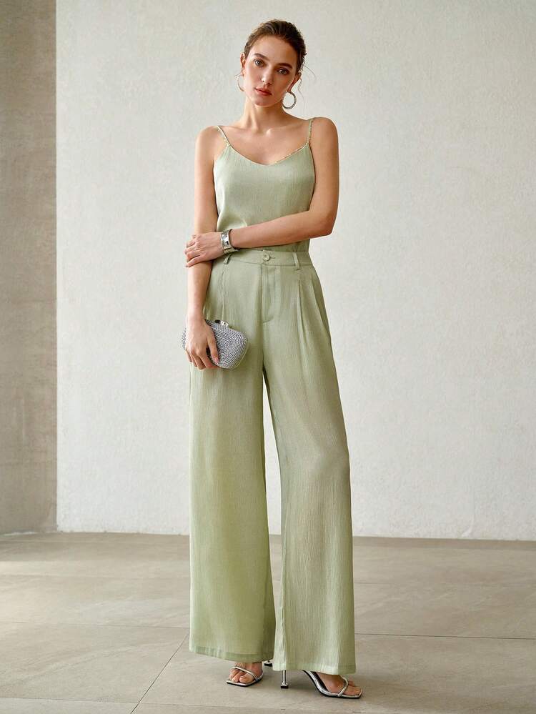 WOMEN'S PLICATED SOLID COLOR PANTS
