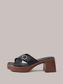 Styleloop Giày nữ mũi vuông đế da PU thiết kế quai chéo trang trí khóa cài, thời trang, đơn giản, thoáng khí và thoải mái, thích hợp cho các bữa tiệc và tiệc tùng hàng ngày, kết hợp với gót hở và sandal, phong cách bohemian, không khí nghỉ dưỡng, trang phục mùa hè, vật dụng không thể thiếu khi đi du lịch. - màu đen - Xem 3