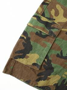 Manfinity Roghcode 2026 New Vintage American Casual Men's Camo Multi-Pocket Washed Soft Denim Shorts, Versatile Daily Wear Fits All Body Types - Multicolor - View 3