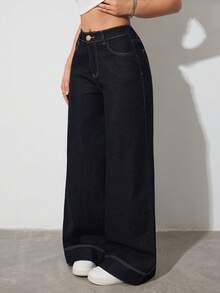 SHEIN Tall Quần jeans nữ đơn sắc tối giản mặc hàng ngày - Rửa tối - Xem 5