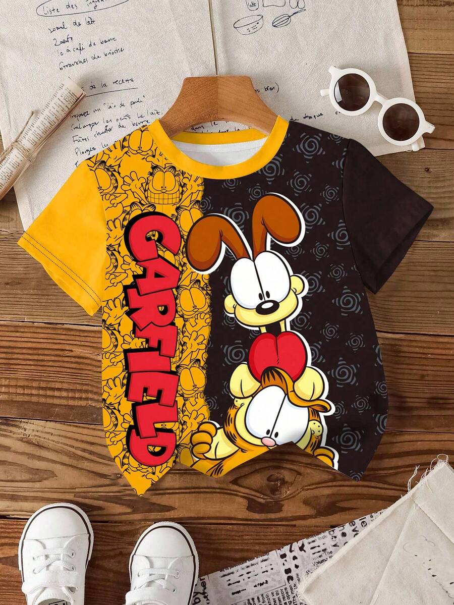 GARFIELD | SHEIN 卡通印花全幅印花男童T恤 - 白色 - 查看 1