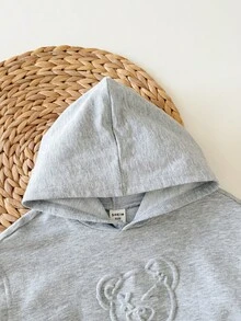 Baby Boy Cute Korean Style Bear Embossed Pattern Hoodie T-Shirt And Shorts Set - Beige - View 4