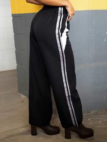 Hariany Almeida Women's Elastic Waist Splice Streetwear Casual Oversized Sweatpants Fall Cloth For Women - Black - View 3