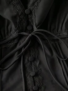 Qadelle Women's V-Neck Ruffle Trim Vacation Blouse - Black - View 5