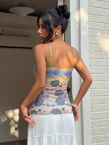 Sunnyshic Ombre Print Ruffle Hem Camisole - Mint Green - View 2