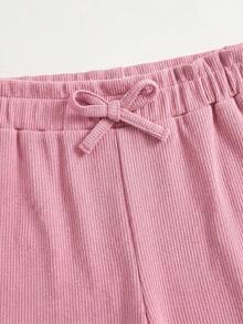 SHEIN 少女罗纹针织吊带背心和短裤套装，粉色 - 粉色 - 查看 4