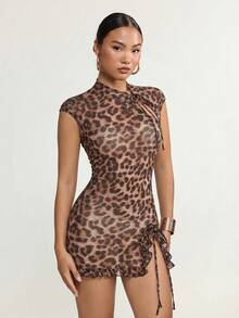 SHEIN ICON 女士豹纹迷你连衣裙 - 彩色 - 查看 6