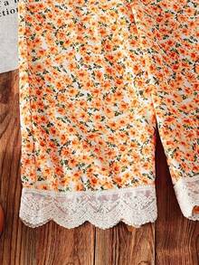 Emery Rose Kids Emery Rose Kids مجموعة ملابس علوية أكمام بلا أكمام ذو رقبة دائرية وبنطال طويل لون أحادي للفتيات الصغيرات، 2 قطعة - لون برتقالي - مشاهدة 12