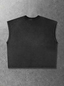 ROMWE MEN Grunge Punk 男士休闲时尚街头做旧印花露脐修身背心，夏季 - 黑色 - 查看 3