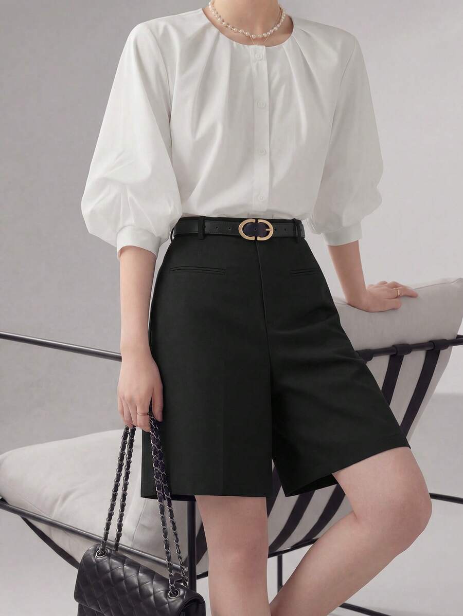 Heiryn Women's Casual Everyday Bermuda Shorts, Solid Color, Minimalist Style, Suitable For Work Commute, Summer