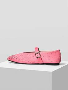 MOTF PREMIUM WOMEN'S COMMUTING CASUAL COMFORTABLE VERSATILE MARY JANE SQUARE TOE DIAMOND FLAT SHOES FOR CHRISTMAS - Coral Pink - View 3