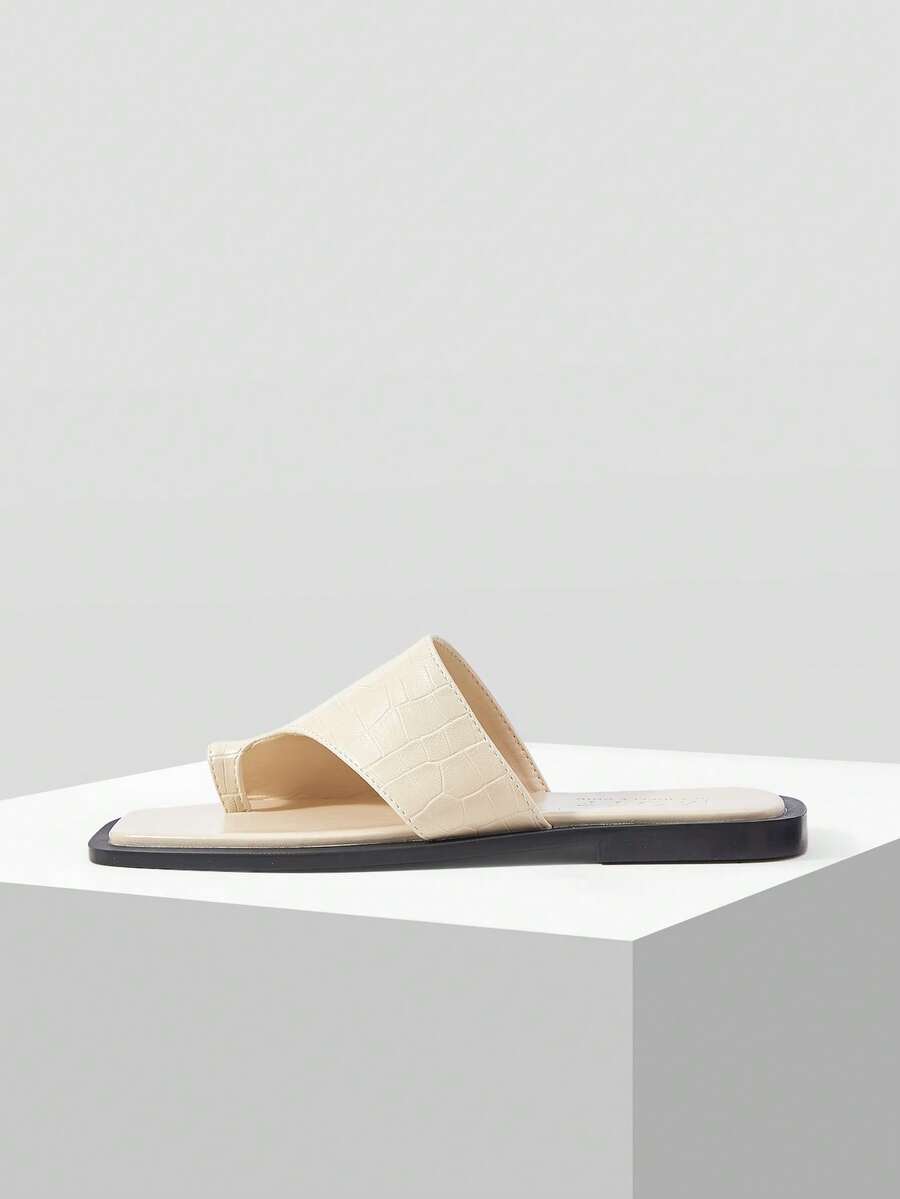 MOTF PREMIUM DAMENSCHUHE NEU MODISCHE FRANZÖSISCHE STEIN-MUSTER SET ZEHENFLATTSOHLE QUADRATISCHE ZEHENRIEMCHENSANDALEN, VIELSEITIG, KOMFORTABEL UND LEICHT, SCHLUPF-ON RESORT-STIL, HOCHWERTIGE FEE-STIL ELEGANTE TEMPERAMENT SANDALEN - cremefarben - Übersicht 2